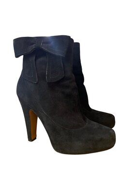 Coach Aubrie Suede Bow Side Zip Heeled Boots Black Sz 6.5